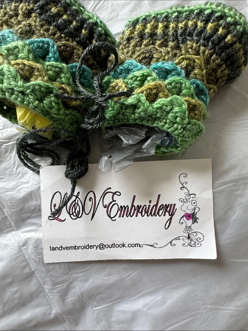 Handmade Green Multi-Color Crochet Baby Booties with Buttons